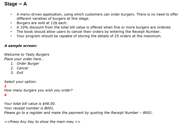 program to create burger ordering system in C++ 1